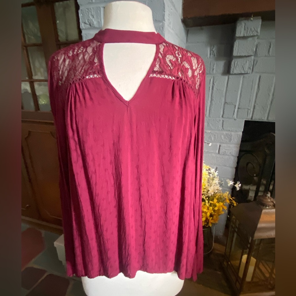 Maurice’s Wine Red Lace Yoke Blouse-Xl